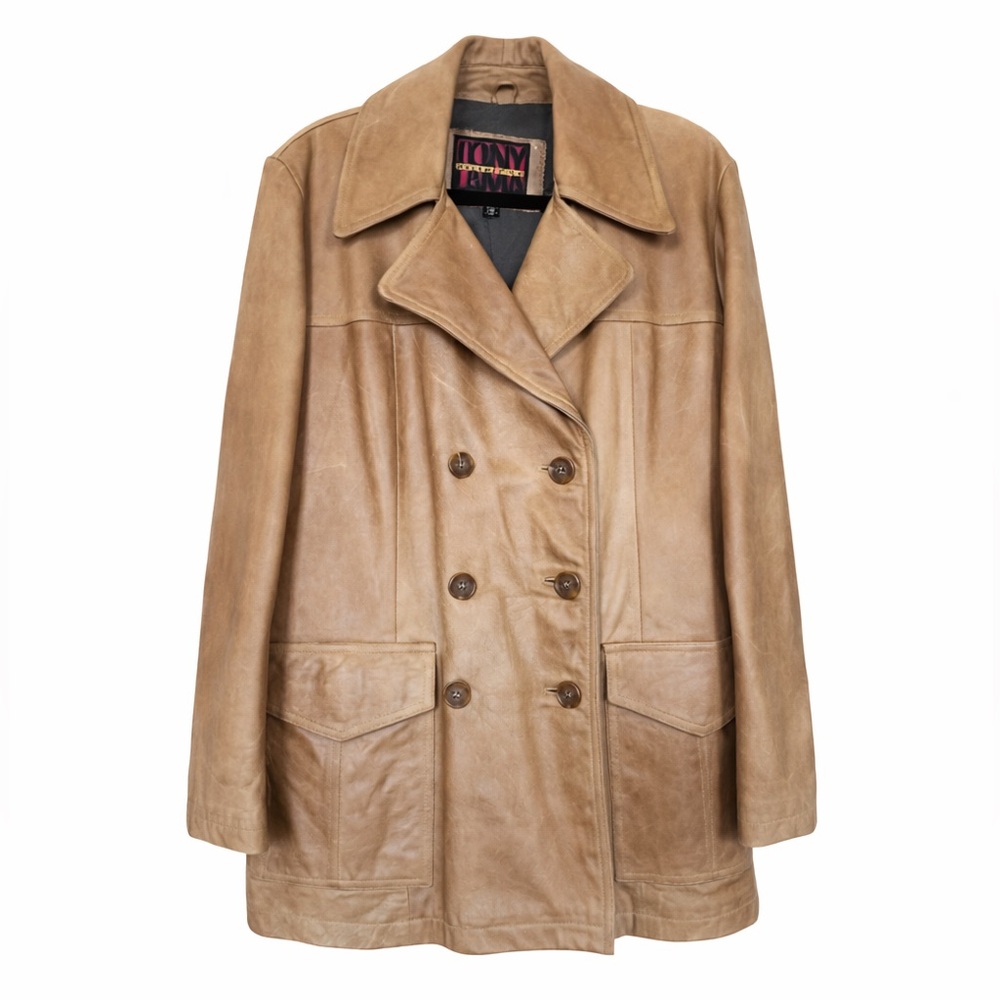 Tony Lama Vintage Leather Jacket Camel Tan Western Double Breasted M